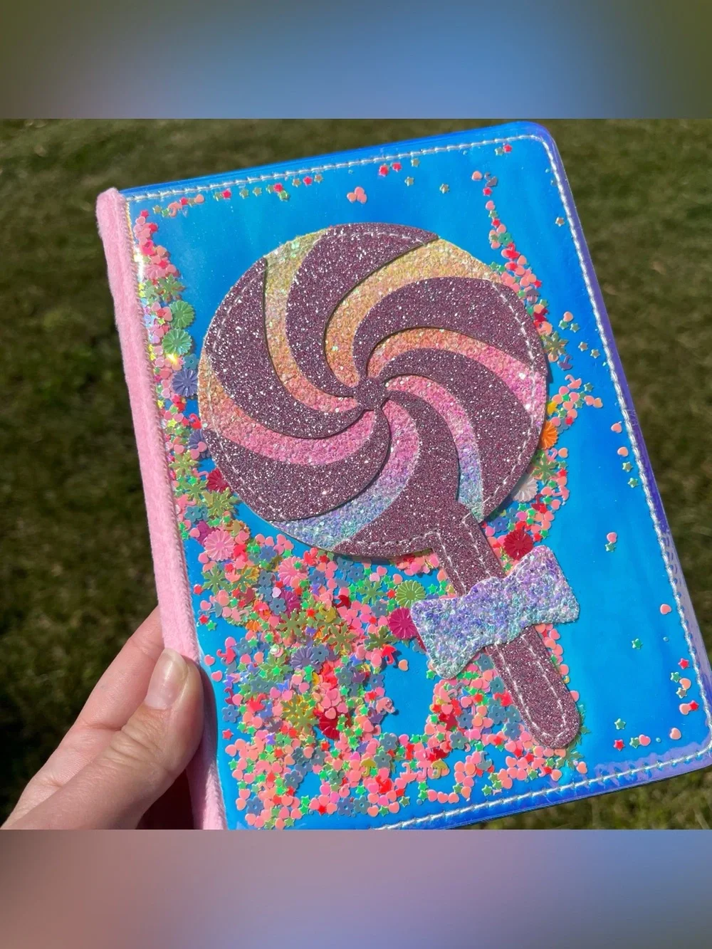 Holographic Kawaii Pink Blue Lollipop with Bow Glitter Notebook